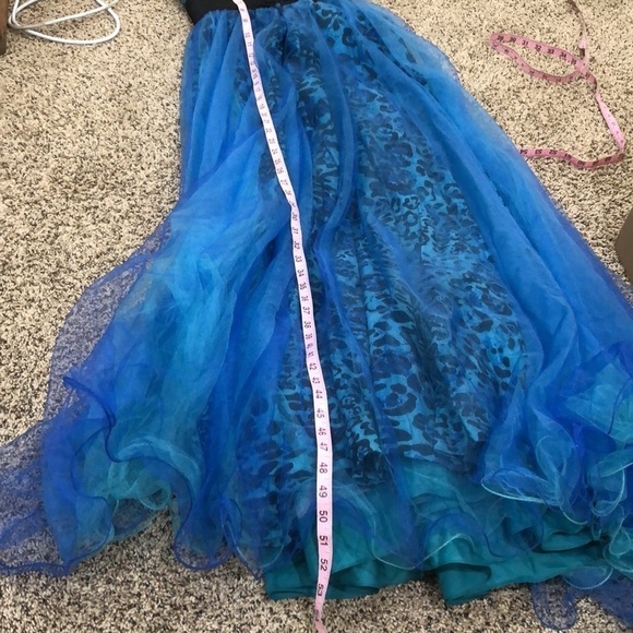 Jovani Leopard Sequin Leopard Strapless Gown Formal Dress Size 0 Y2K Blue Green - Picture 6 of 8